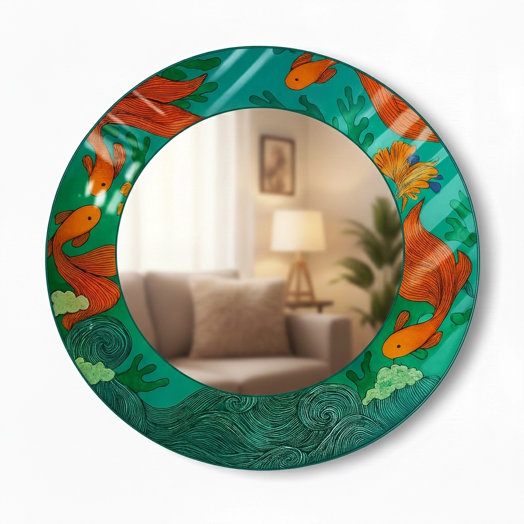 Japon Balıklı Yuvarlak  Ayna