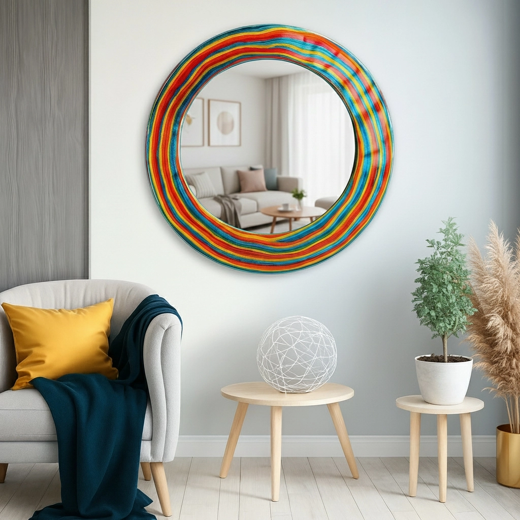 Gökkuşağı Desenli Yuvarlak  Ayna