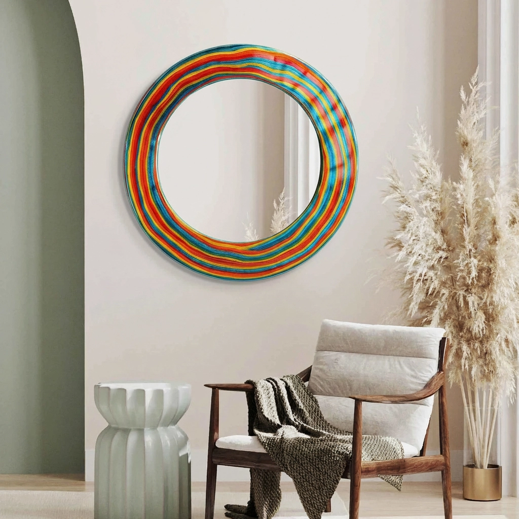 Gökkuşağı Desenli Yuvarlak  Ayna
