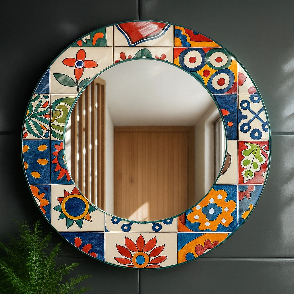 Otantik Desenli Yuvarlak  Ayna