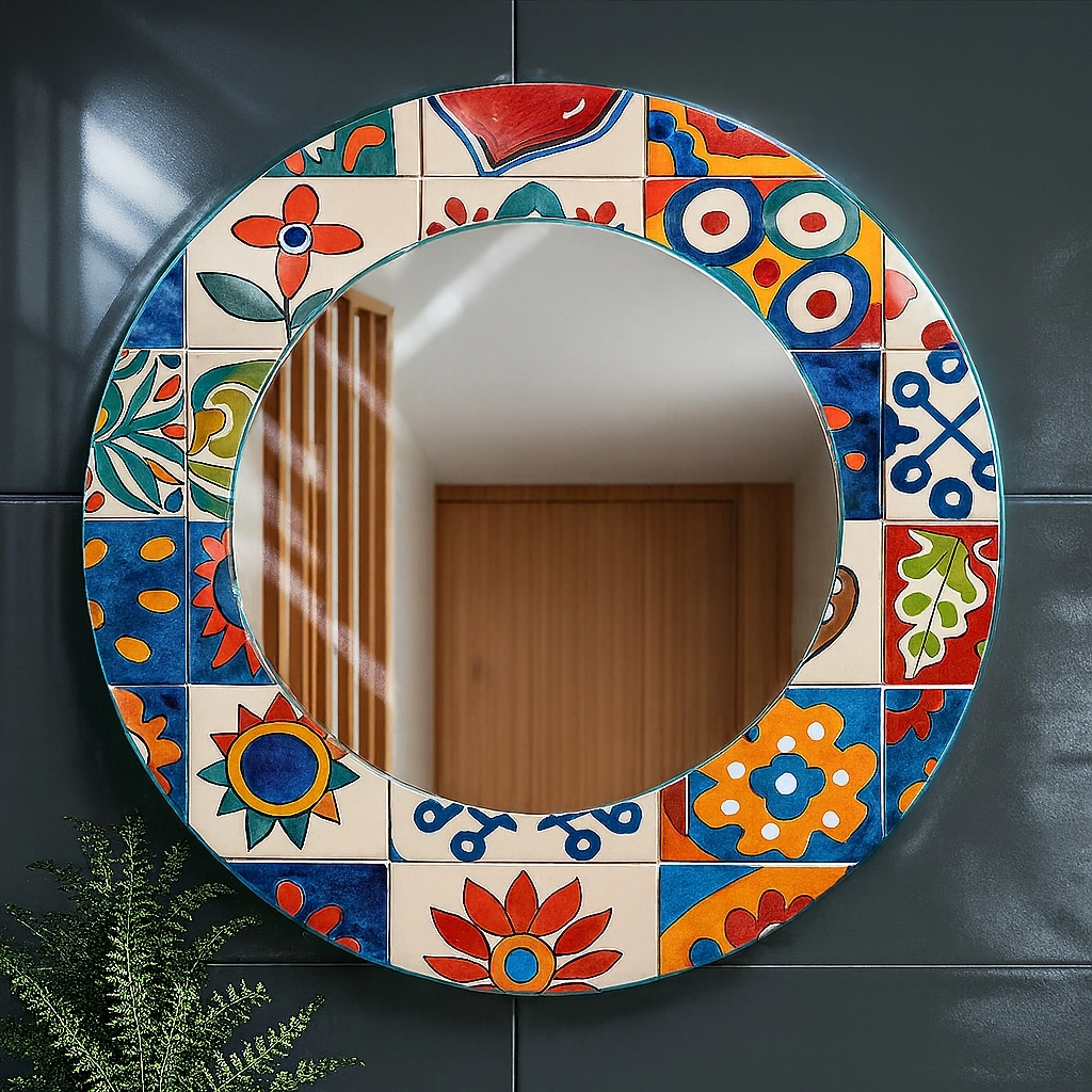 Otantik Desenli Yuvarlak  Ayna