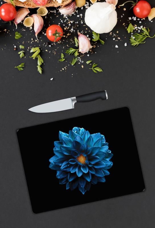 Mavi Çiçek Desen Cam Kesme Tablası