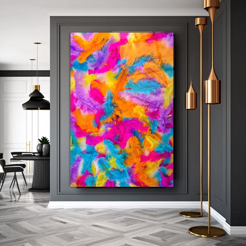 Renkli Tüyler Cam Tablo