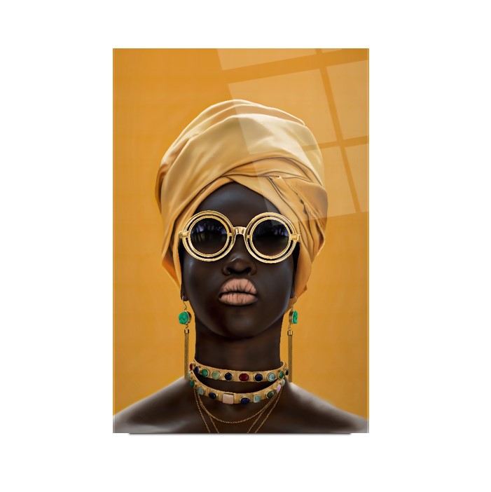 Afrikalı Kadın Cam Tablo