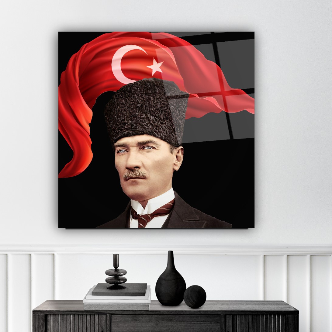 Atatürk ve Bayrak Cam Tablo
