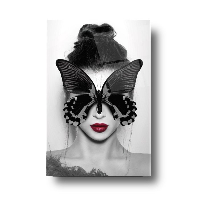 Kadın ve Kelebek Cam Tablo