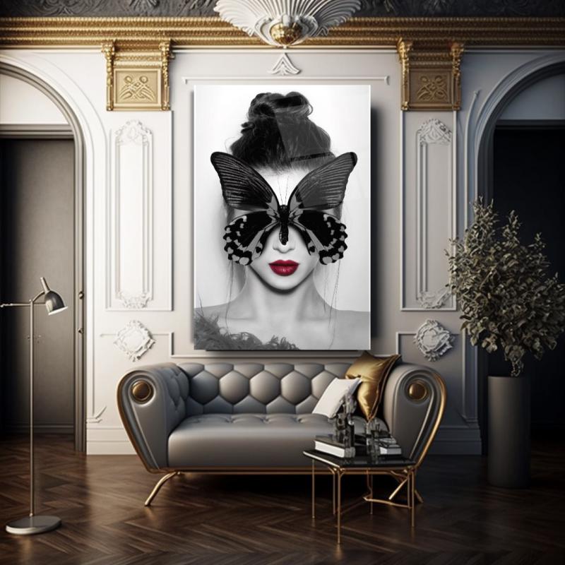 Kadın ve Kelebek Cam Tablo