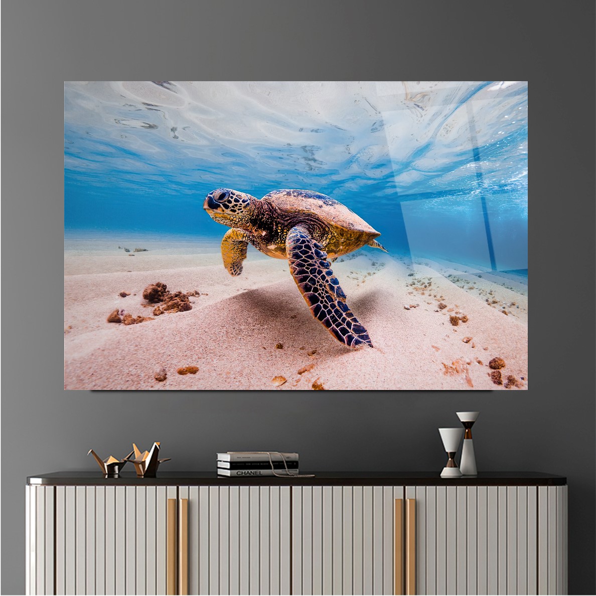 Deniz Kaplumbağası Cam Tablo