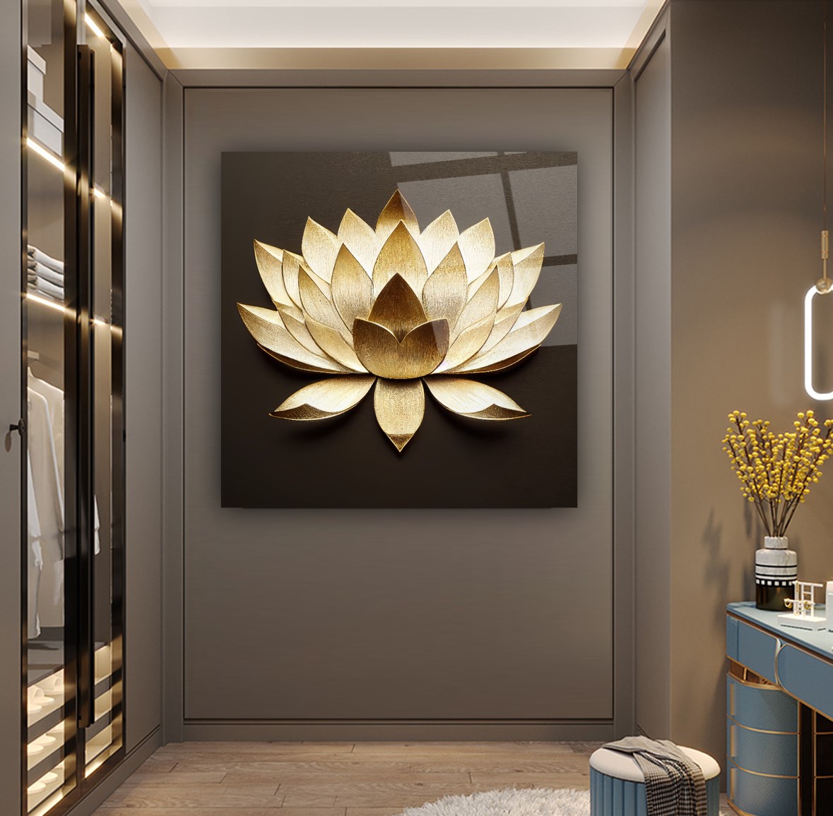 Lotus Çiçek  Cam Tablo