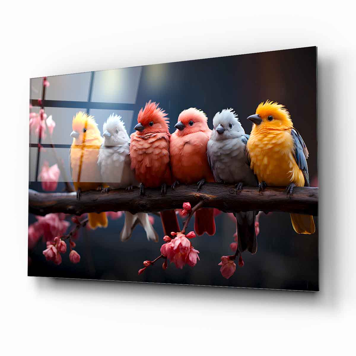 Renkli Kuşlar Cam Tablo