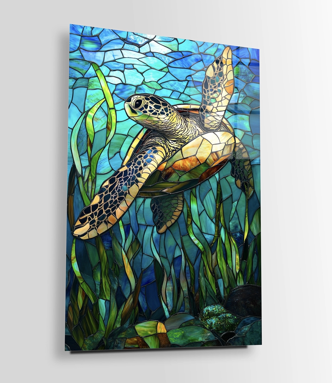 Vitray Görünümlü Kaplumbağa Cam Tablo