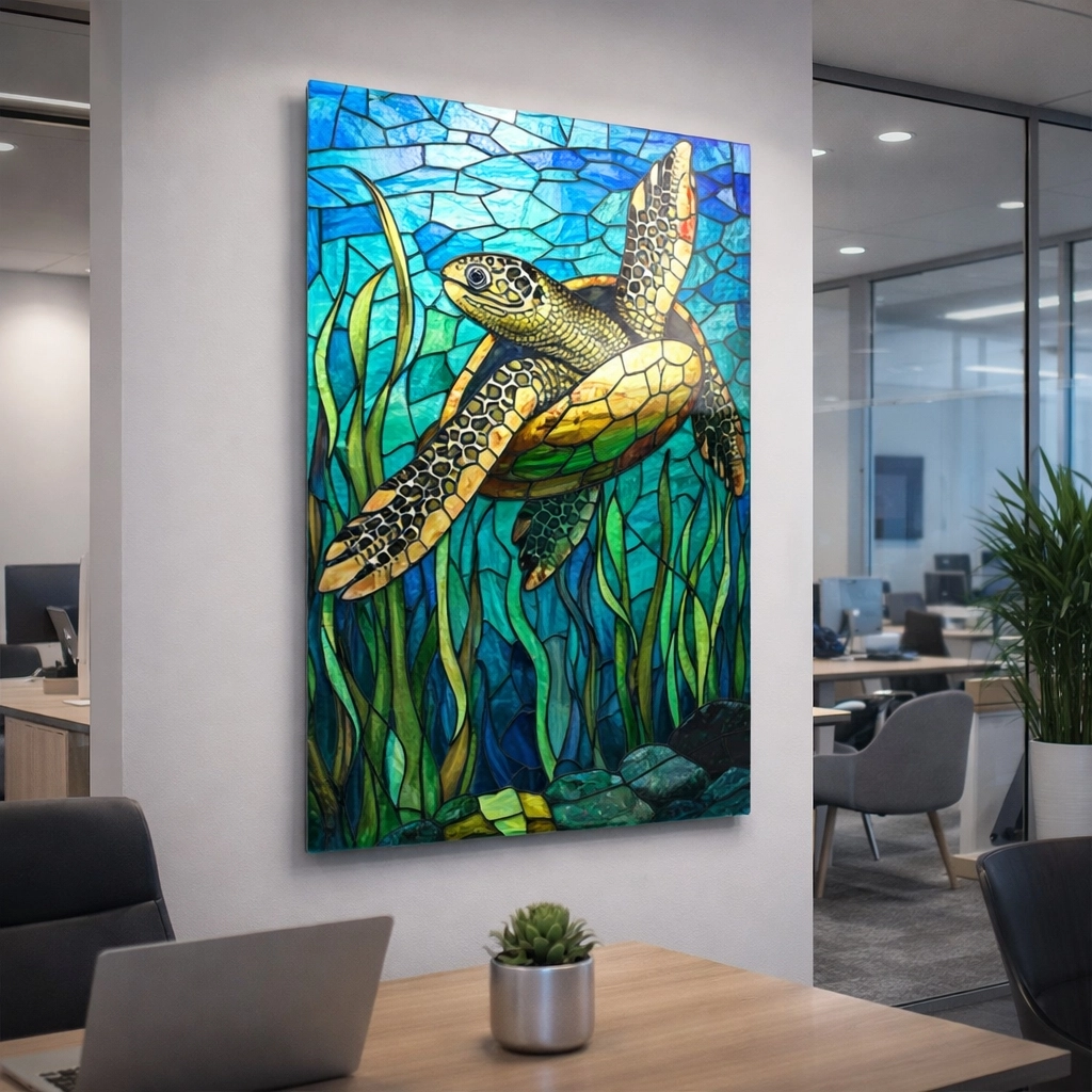 Vitray Görünümlü Kaplumbağa Cam Tablo