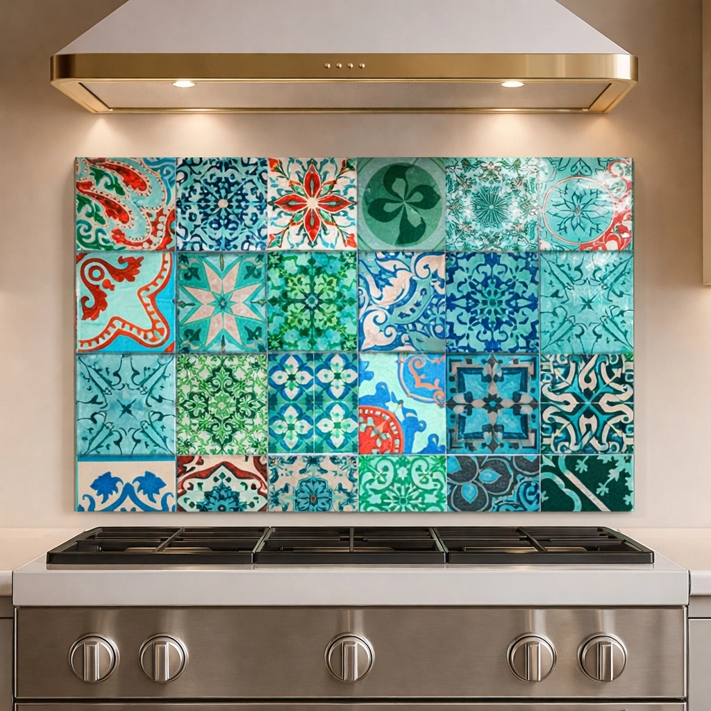 Mavi Karo Ocak Arkası Cam Koruyucu