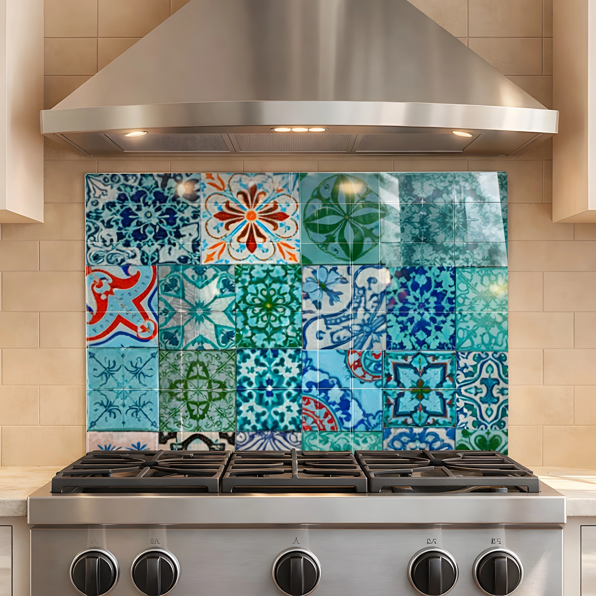 Mavi Karo Ocak Arkası Cam Koruyucu