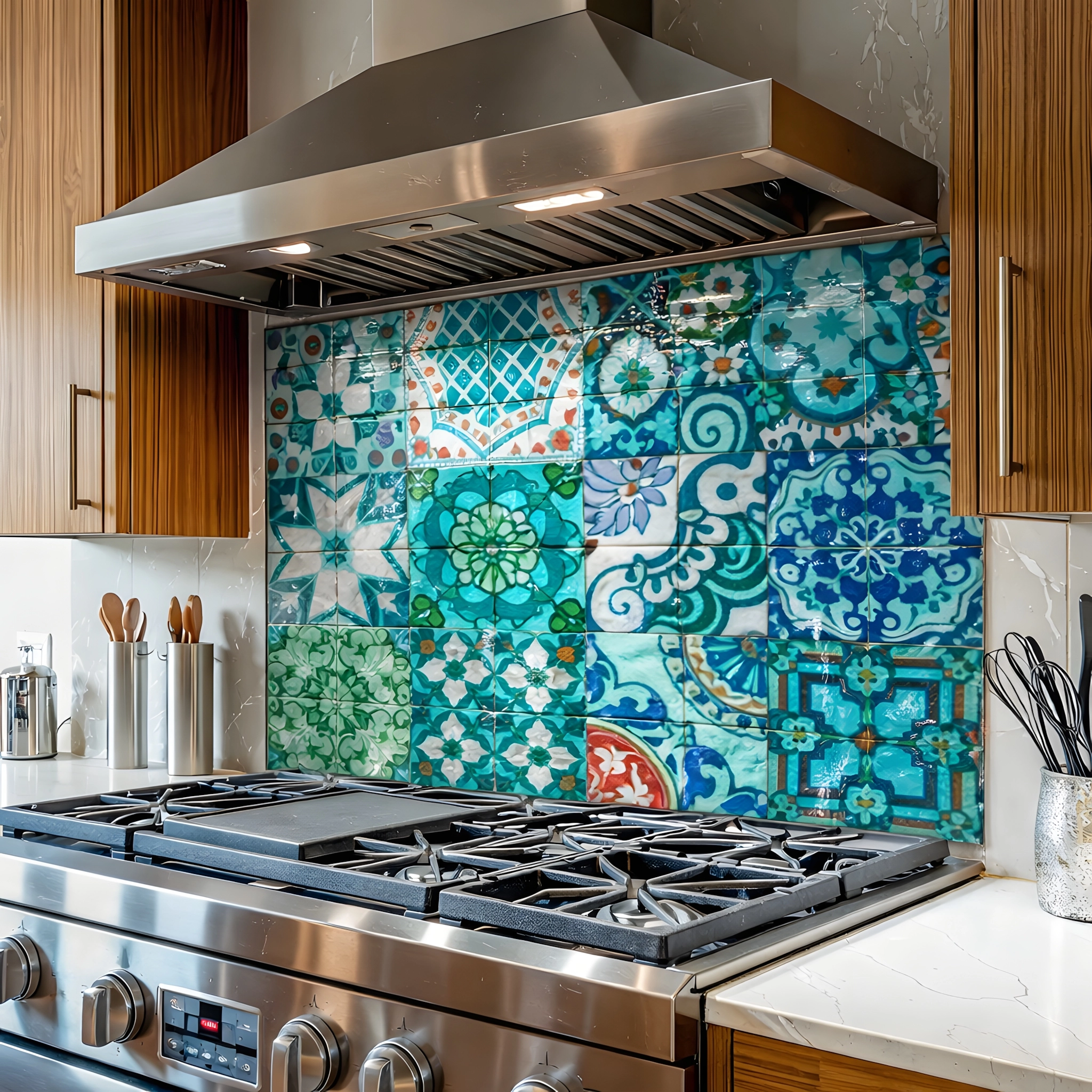 Mavi Karo Ocak Arkası Cam Koruyucu