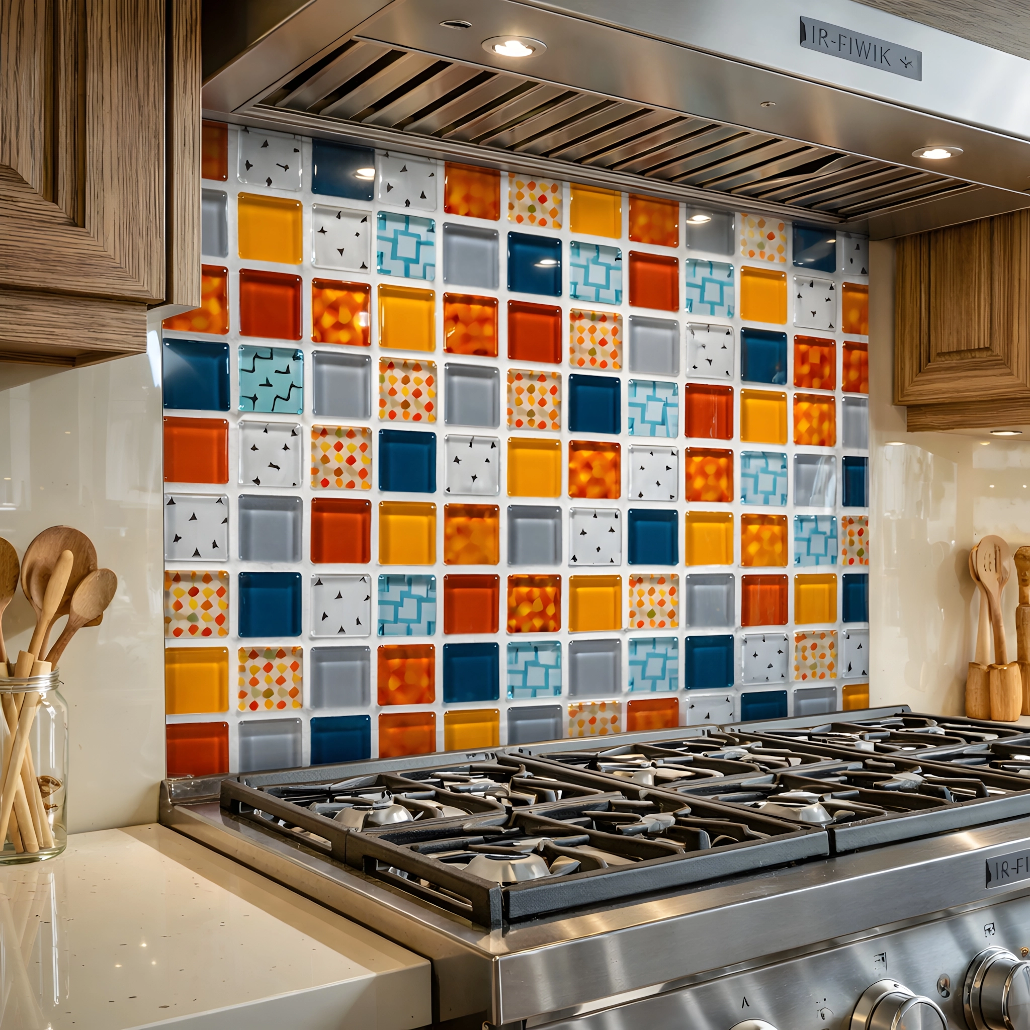 Renkli Mozaik Ocak Arkası Cam Koruyucu