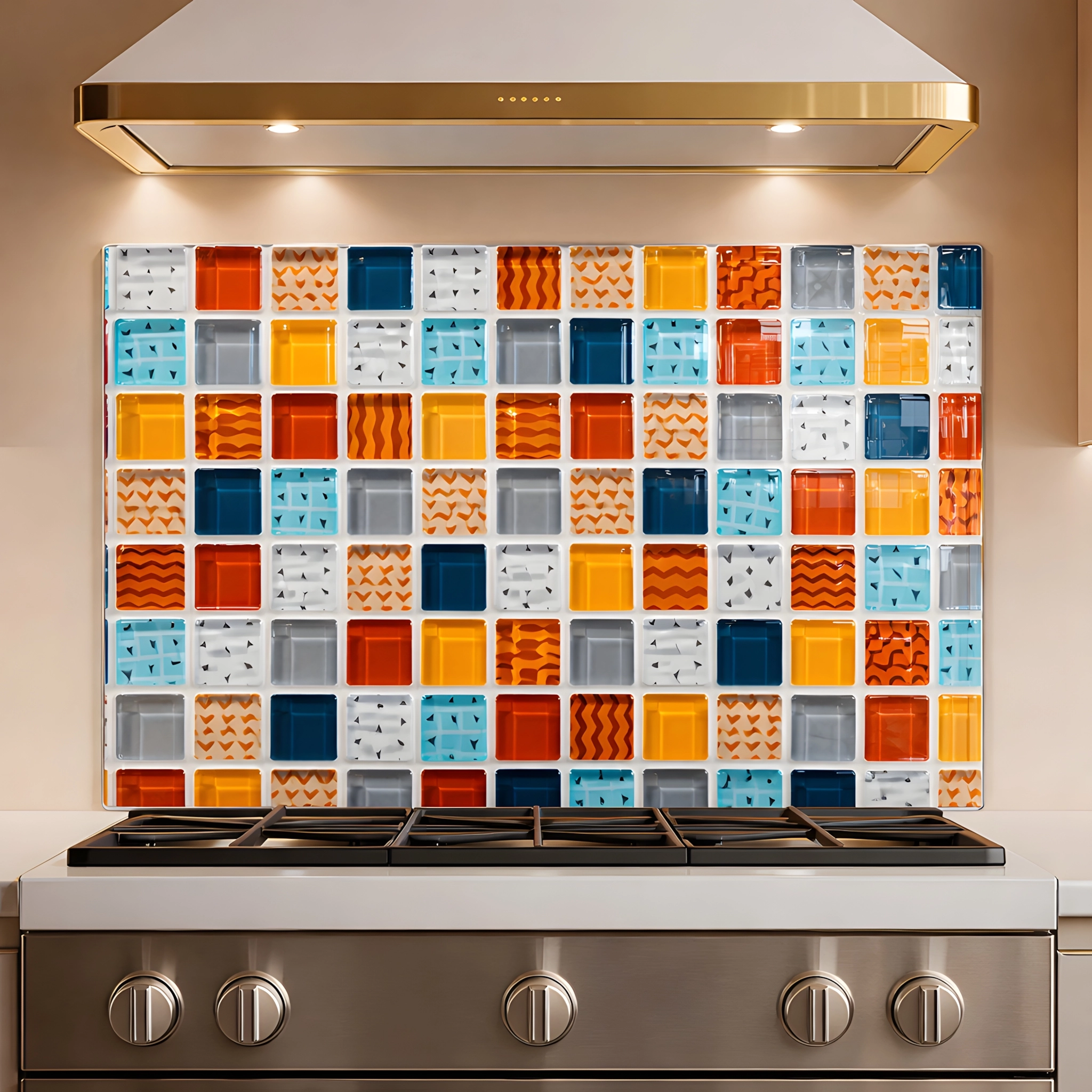 Renkli Mozaik Ocak Arkası Cam Koruyucu