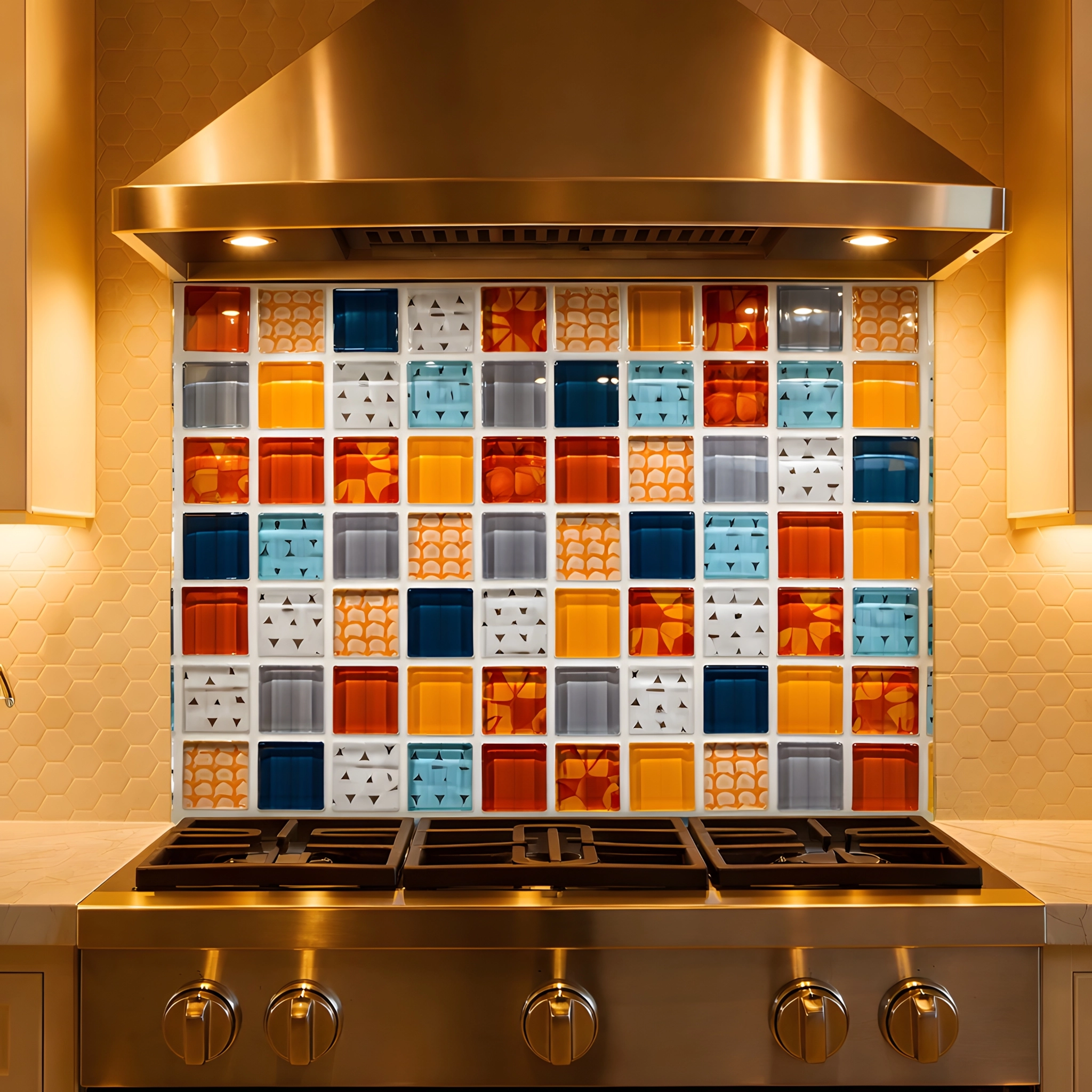 Renkli Mozaik Ocak Arkası Cam Koruyucu