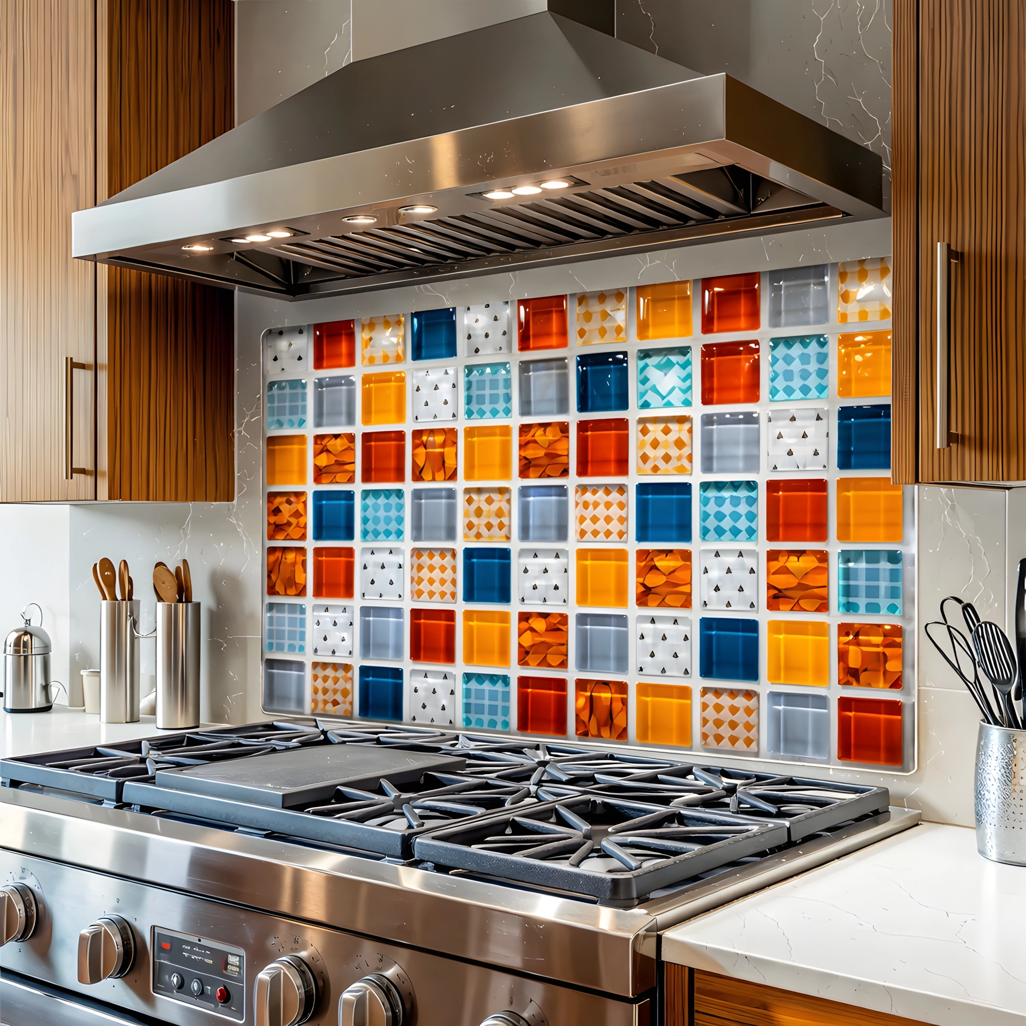 Renkli Mozaik Ocak Arkası Cam Koruyucu