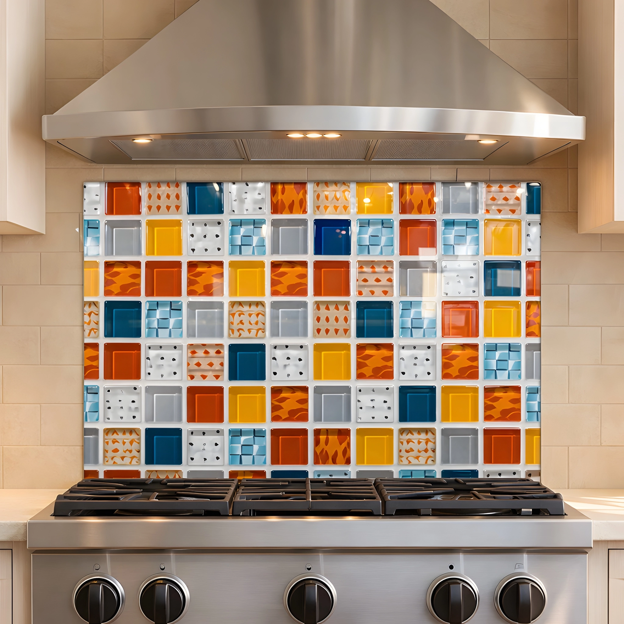 Renkli Mozaik Ocak Arkası Cam Koruyucu