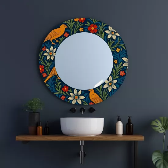 Kuşlu Çiçekli Yuvarlak  Ayna