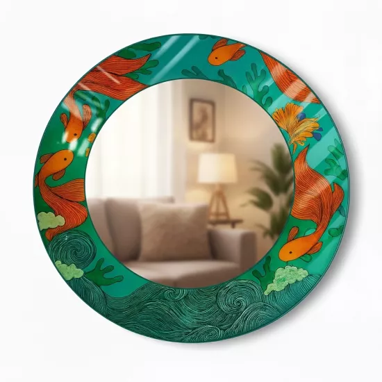 Japon Balıklı Yuvarlak  Ayna