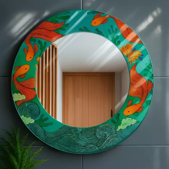 Japon Balıklı Yuvarlak  Ayna