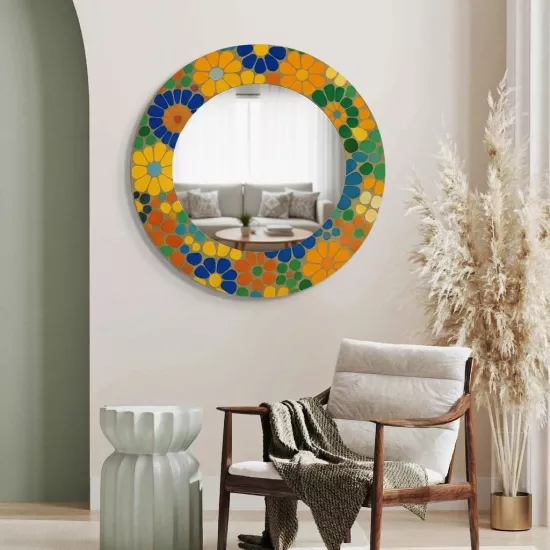 Çiçek Desenli Yuvarlak  Ayna