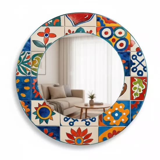 Otantik Desenli Yuvarlak  Ayna