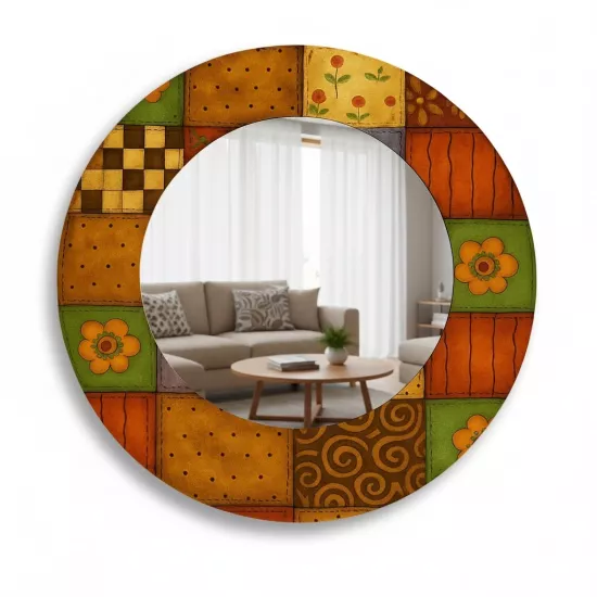 Kahverengi Desenli Yuvarlak  Ayna