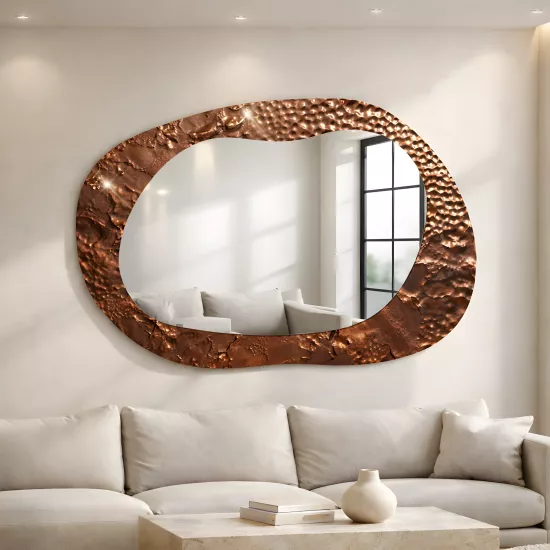 Bakır Renkli Cam Çerçeveli Şekilli Ayna