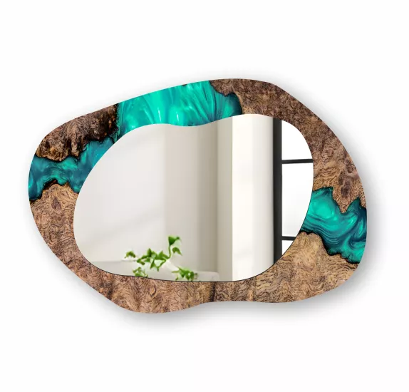 Turkuaz Cam Çerçeveli Şekilli Ayna