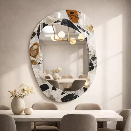 Desenli Cam Çerçeveli Şekilli Ayna