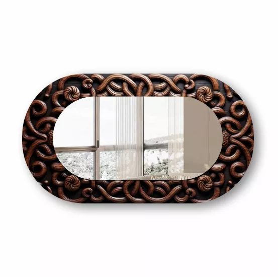 Kabartma Görünümlü Cam Çerçeveli Oval Ayna