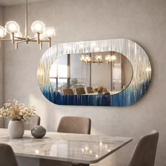 Mavi Cam Çerçeveli Oval Ayna