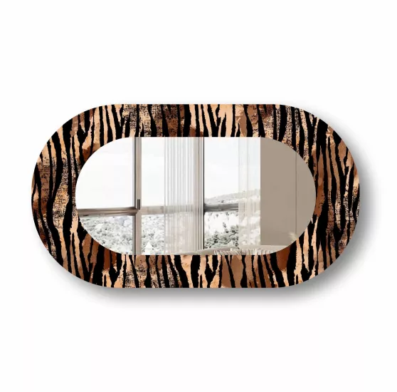 Kaplan Desenli Cam Çerçeveli Oval Ayna