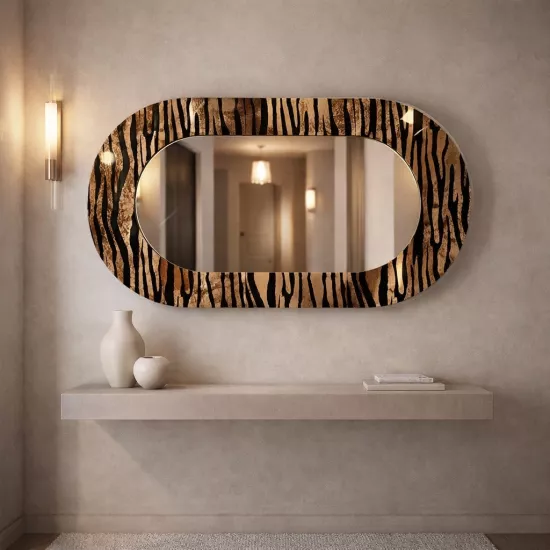 Kaplan Desenli Cam Çerçeveli Oval Ayna