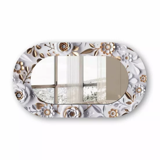 Kabartma Çiçek Görünümlü Cam Çerçeveli Oval Ayna