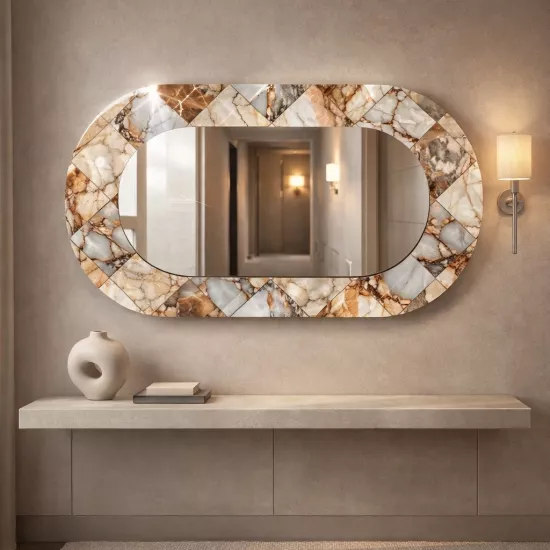 Memer Görünümlü Cam Çerçeveli Oval Ayna