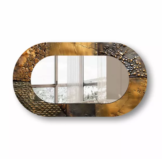 Bakır Renkli Cam Çerçeveli Oval Ayna