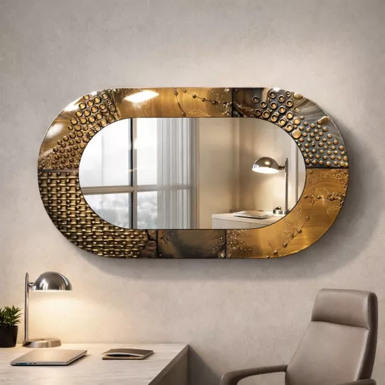 Bakır Renkli Cam Çerçeveli Oval Ayna
