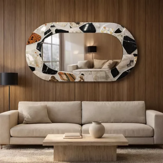 Mozaik Görünümlü Cam Çerçeveli Oval Ayna