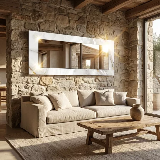 Beyaz Mermer Baskılı Panoramik Ayna