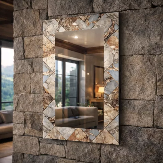 Mermer Desenli Dikdörtgen Ayna