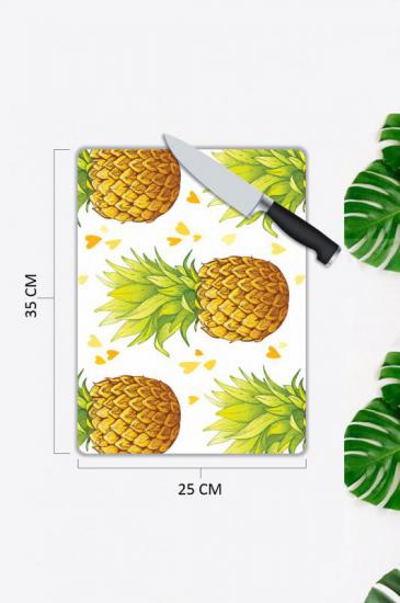 Ananas Desenli Cam Kesme Tablası