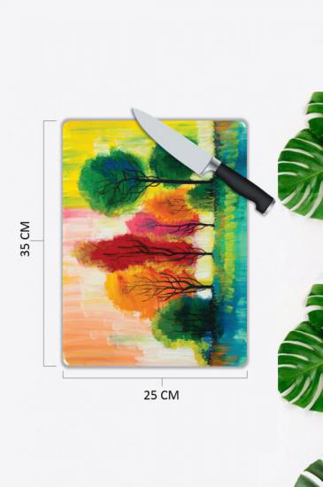 Renkli Ağaç Desen Cam Kesme Tablası