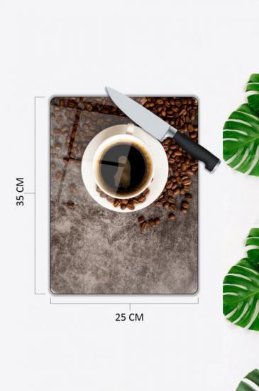 Kahve Desen Cam Kesme Tablası