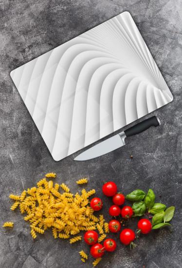 Beyaz Şerit Desen Cam Kesme Tablası