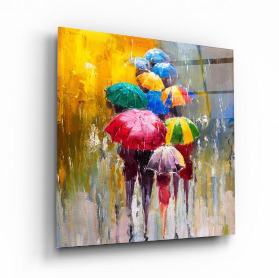 Renkli Şemsiyeler Cam Tablo