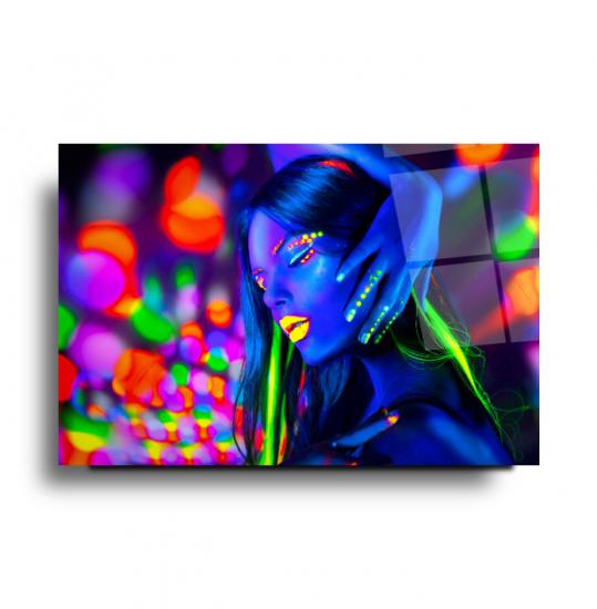 Neon Kadın Cam Tablo
